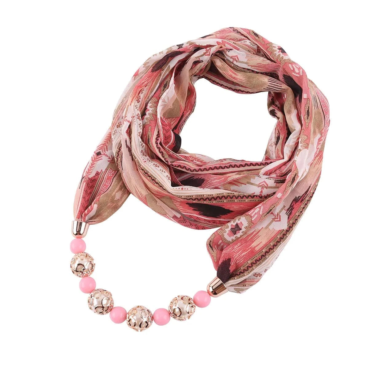Foulard Bijou Collier Perles Intégré – Écharpe Fantaisie et Attaches Métalliques 15