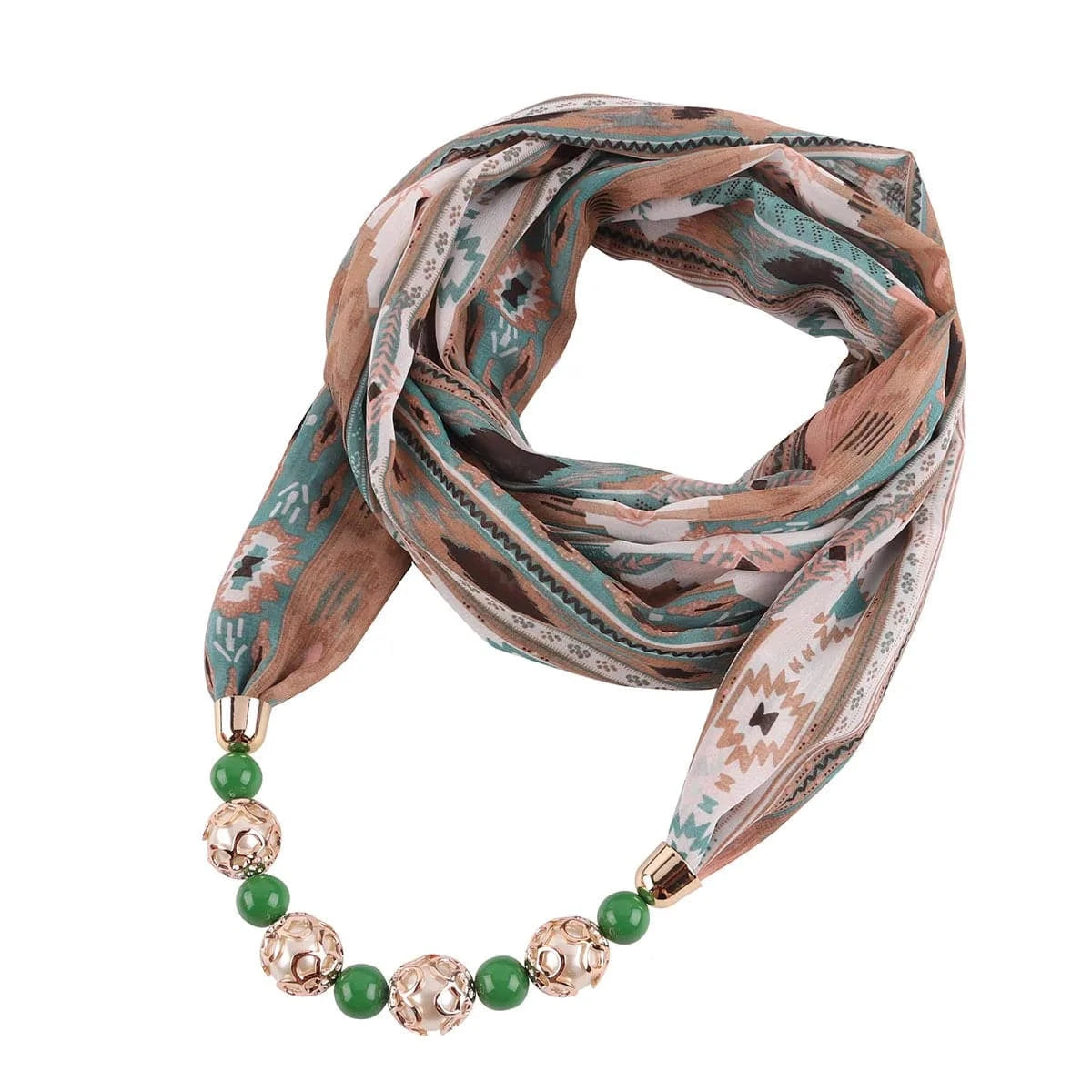 Foulard Bijou Collier Perles Intégré – Écharpe Fantaisie et Attaches Métalliques 16