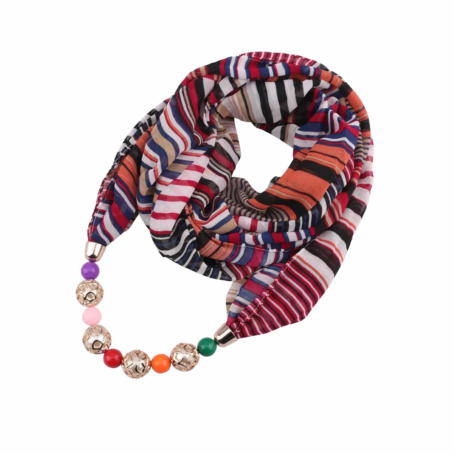 Foulard Bijou Collier Perles Intégré – Écharpe Fantaisie et Attaches Métalliques 3