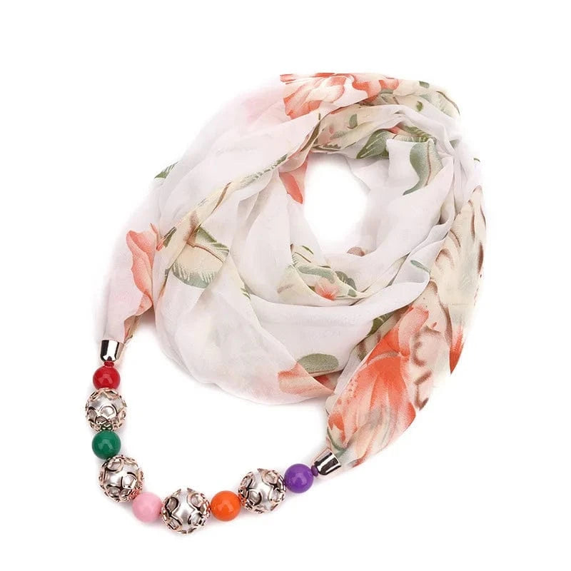 Foulard Bijou Collier Perles Intégré – Écharpe Fantaisie et Attaches Métalliques 5