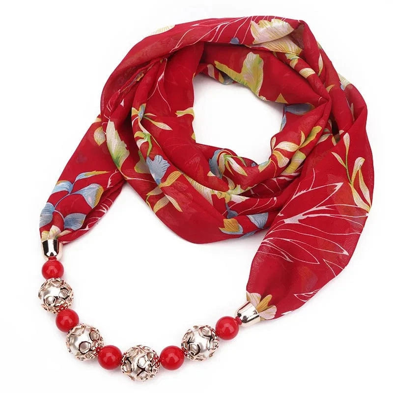 Foulard Bijou Collier Perles Intégré – Écharpe Fantaisie et Attaches Métalliques 8