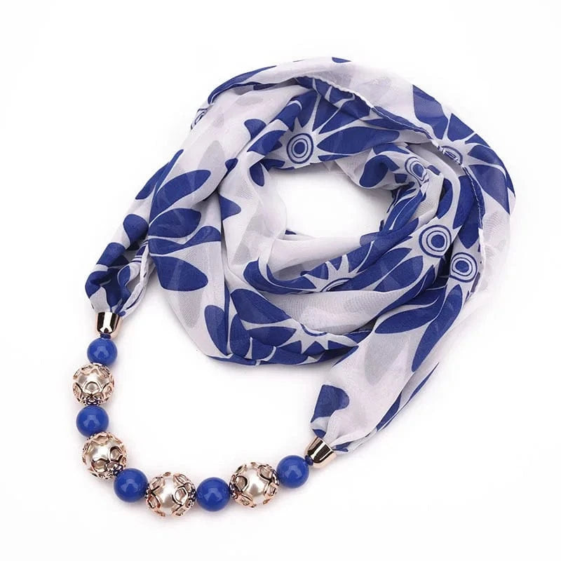 Foulard Bijou Collier Perles Intégré – Écharpe Fantaisie et Attaches Métalliques 9
