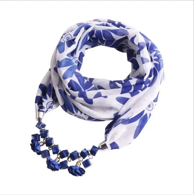 Foulard Bijou Guirlande Florale – Accessoire Élégant et Festif Bleu Fleuri