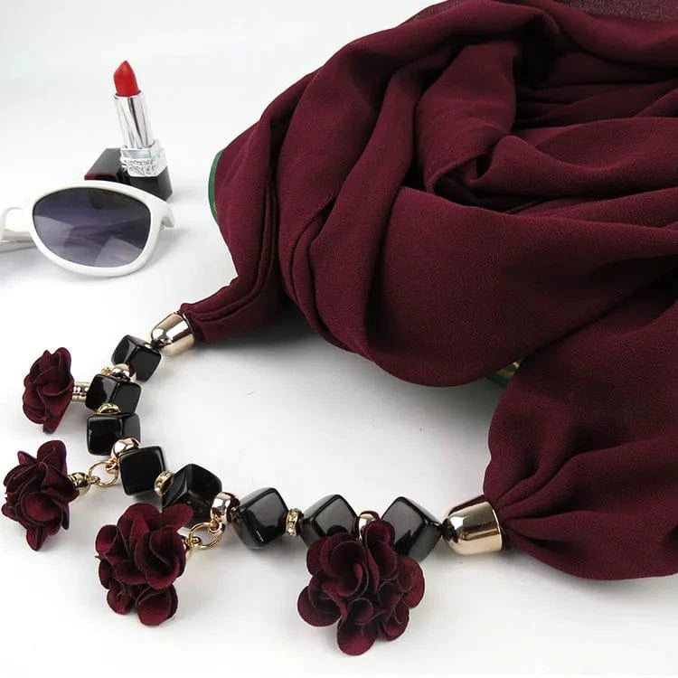 Foulard Bijou Guirlande Florale – Accessoire Élégant et Festif Bordeau