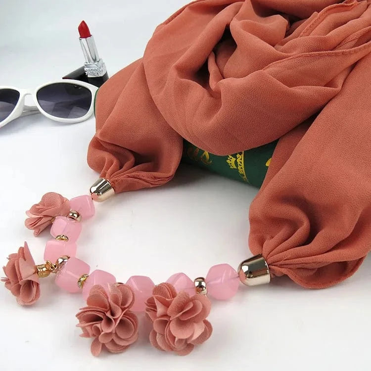 Foulard Bijou Guirlande Florale – Accessoire Élégant et Festif Kaki