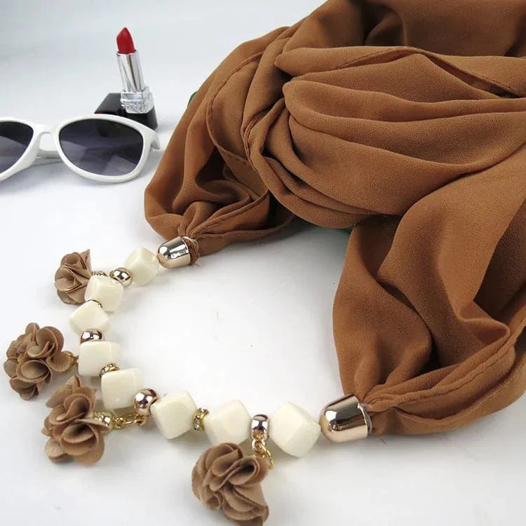 Foulard Bijou Guirlande Florale – Accessoire Élégant et Festif Marron