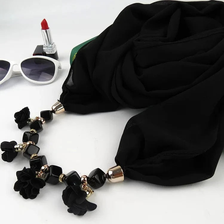 Foulard Bijou Guirlande Florale – Accessoire Élégant et Festif Noir
