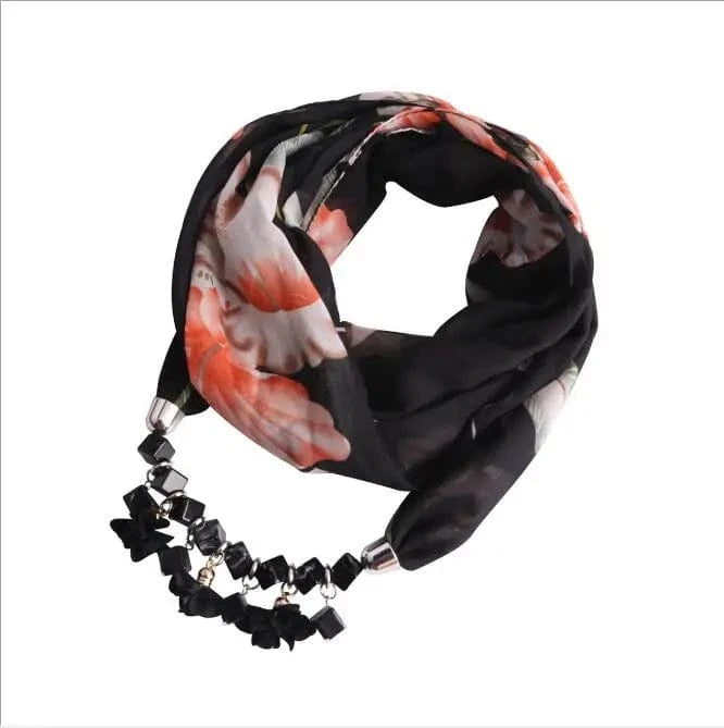 Foulard Bijou Guirlande Florale – Accessoire Élégant et Festif Noir Fleur