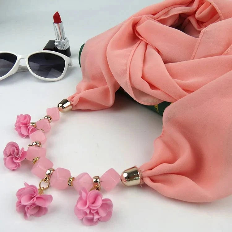 Foulard Bijou Guirlande Florale – Accessoire Élégant et Festif Rose
