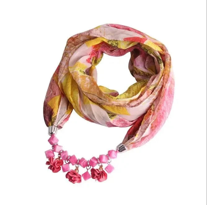 Foulard Bijou Guirlande Florale – Accessoire Élégant et Festif Rose Fleuri