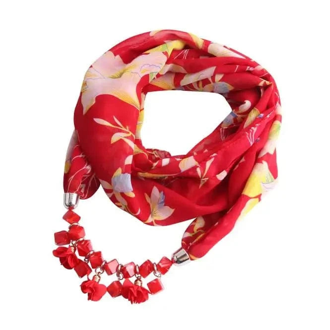 Foulard Bijou Guirlande Florale – Accessoire Élégant et Festif Rouge Fleuri