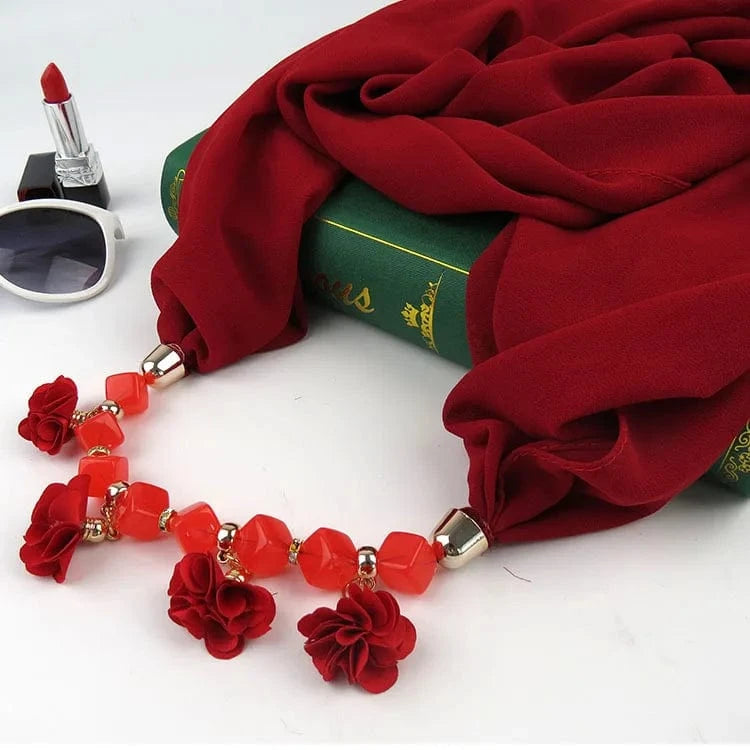 Foulard Bijou Guirlande Florale – Accessoire Élégant et Festif Rouge Foncé