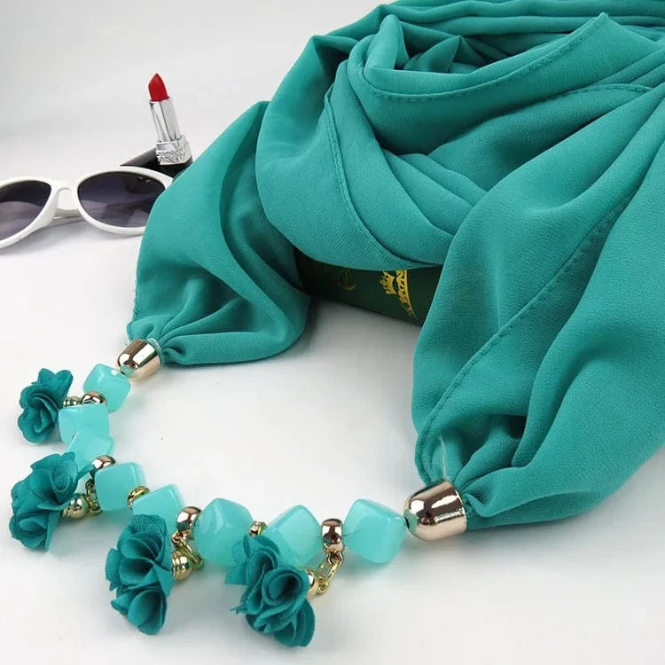 Foulard Bijou Guirlande Florale – Accessoire Élégant et Festif Vert