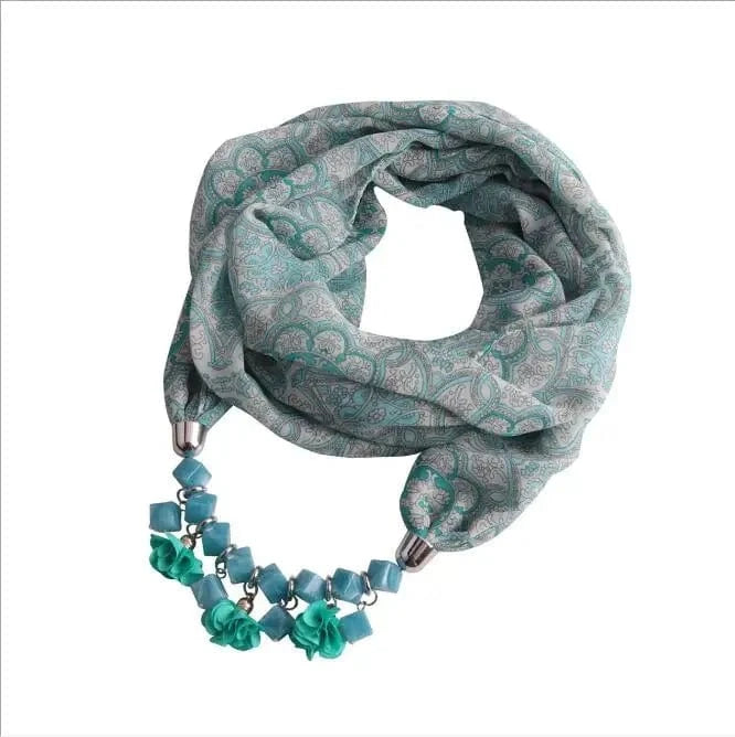 Foulard Bijou Guirlande Florale – Accessoire Élégant et Festif Vert Fleuri