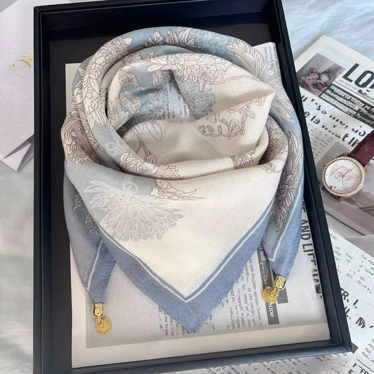 Foulard Bijou imprimé floral - médaille pendante Bleu