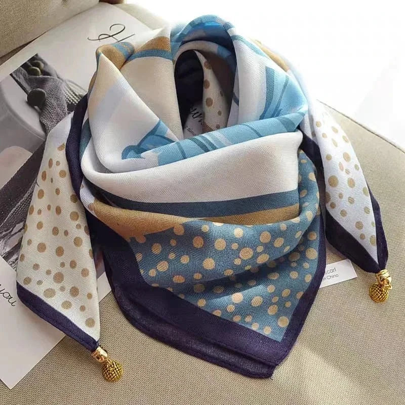 Foulard Bijou imprimé floral - médaille pendante Bleu Marine
