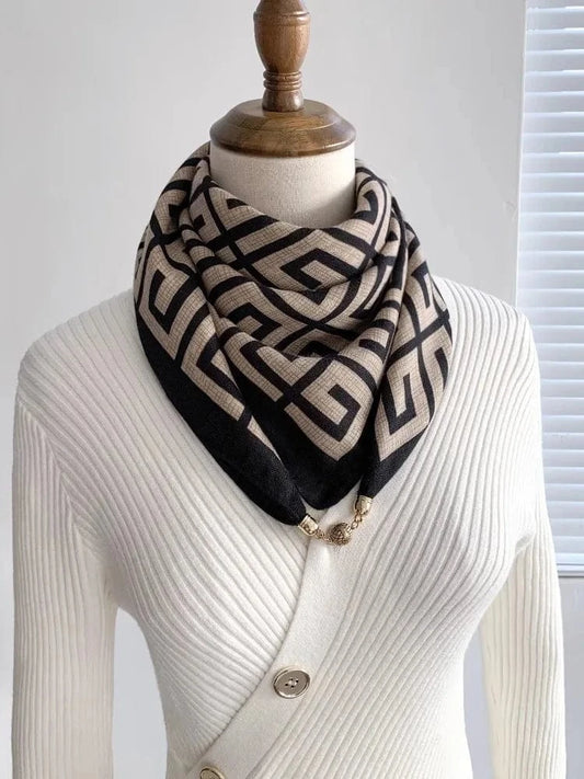 Foulard Bijou Imprimé Géométrique - Élégance moderne avec détail métallique