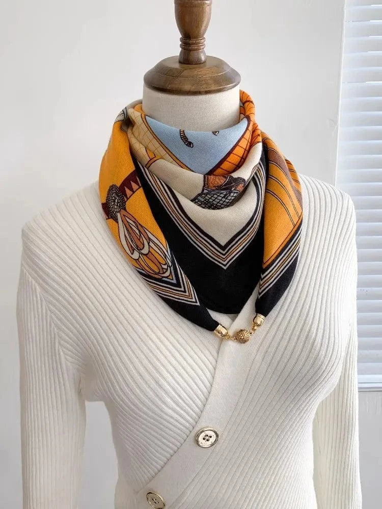 Foulard Bijou Intégré – Écharpe chic au motif graphique, allure moderne