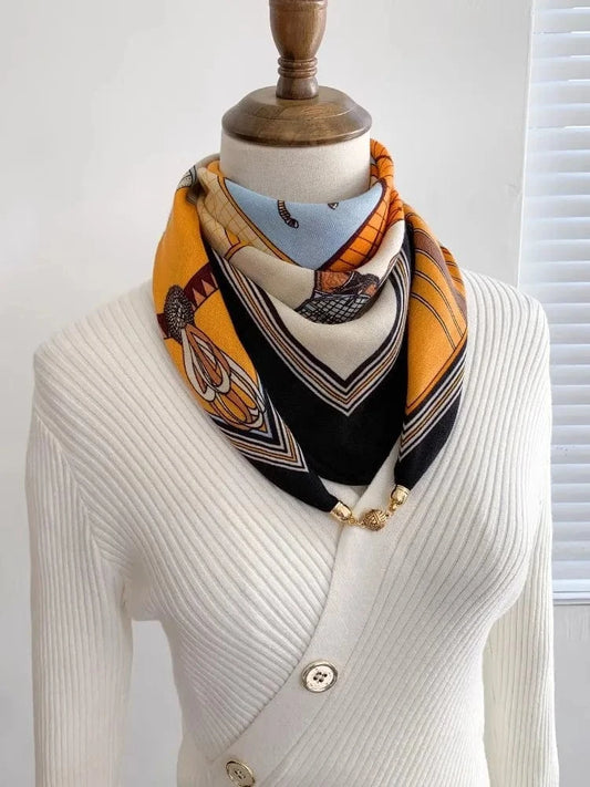 Foulard Bijou Intégré – Écharpe chic au motif graphique, allure moderne