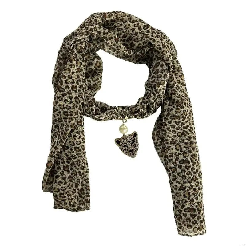 Foulard Bijou Léopard Pendentif Café