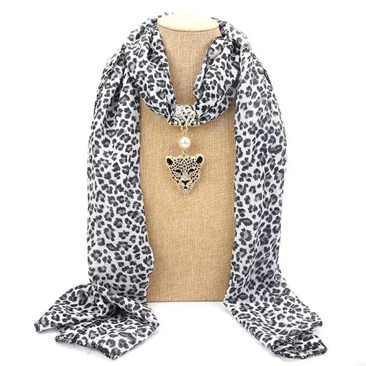 Foulard Bijou Léopard Pendentif Noir/Blanc