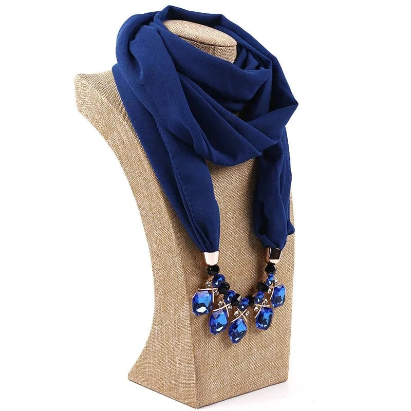 Foulard Bijou Pendeloque Intégré - Collier Bijou et Pendentifs Élégants Bleu Foncé