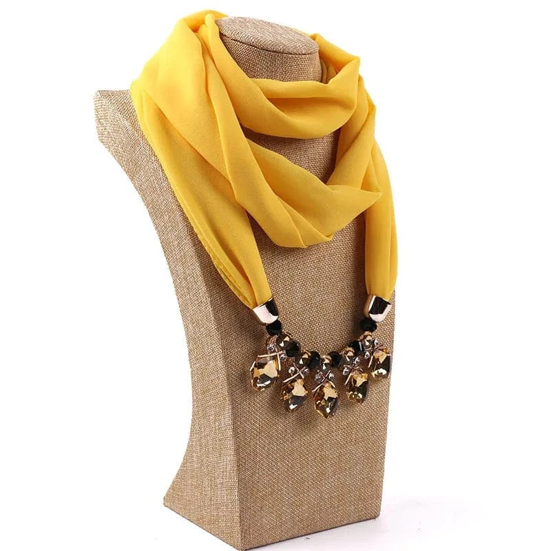 Foulard Bijou Pendeloque Intégré - Collier Bijou et Pendentifs Élégants Jaune