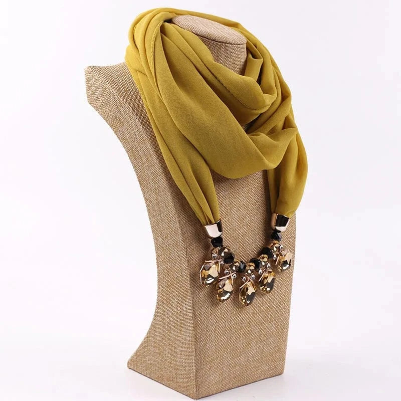 Foulard Bijou Pendeloque Intégré - Collier Bijou et Pendentifs Élégants Jaune Foncé