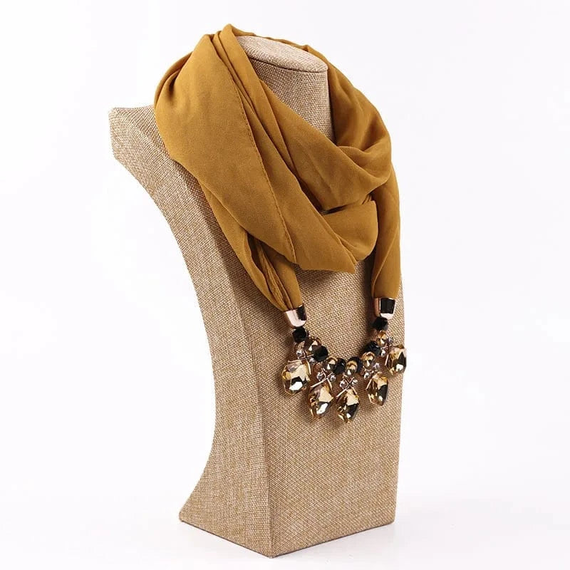 Foulard Bijou Pendeloque Intégré - Collier Bijou et Pendentifs Élégants Ocre