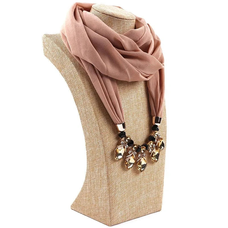 Foulard Bijou Pendeloque Intégré - Collier Bijou et Pendentifs Élégants Rose Clair