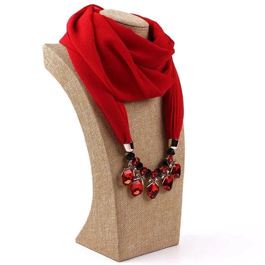 Foulard Bijou Pendeloque Intégré - Collier Bijou et Pendentifs Élégants Rouge