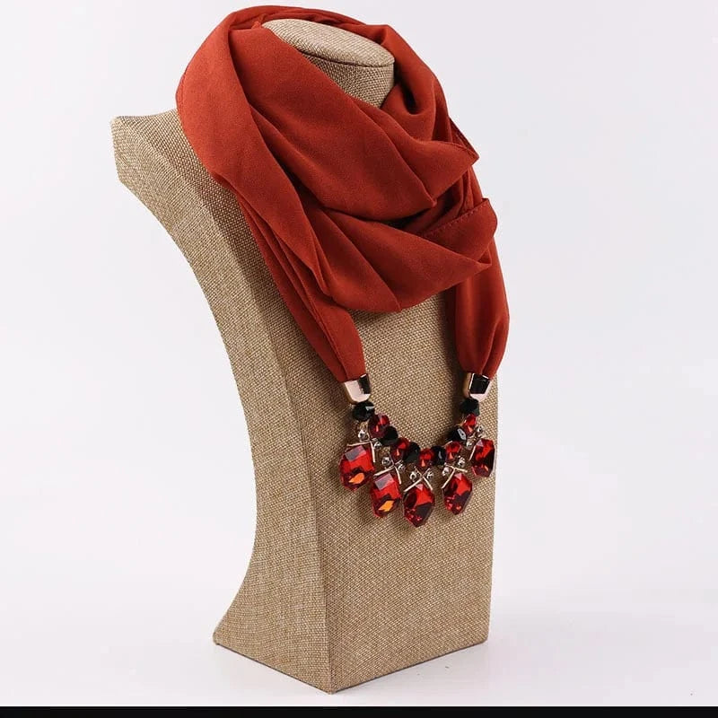 Foulard Bijou Pendeloque Intégré - Collier Bijou et Pendentifs Élégants Rouge Foncé