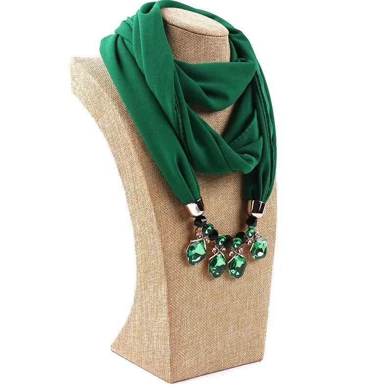 Foulard Bijou Pendeloque Intégré - Collier Bijou et Pendentifs Élégants Vert