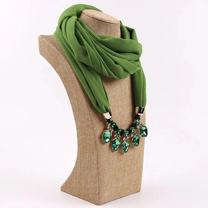 Foulard Bijou Pendeloque Intégré - Collier Bijou et Pendentifs Élégants Vert Clair