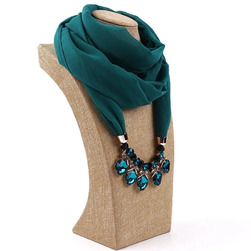 Foulard Bijou Pendeloque Intégré - Collier Bijou et Pendentifs Élégants Vert Eau