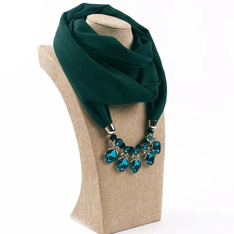 Foulard Bijou Pendeloque Intégré - Collier Bijou et Pendentifs Élégants Vert Foncé