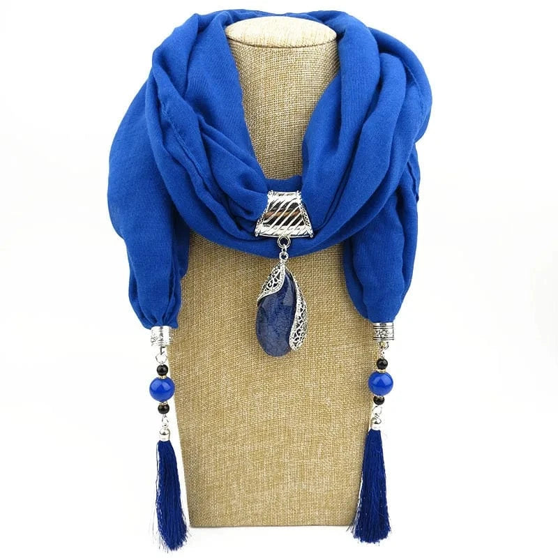 Foulard Bijou Pendentif Pierre Cabochon Bleu