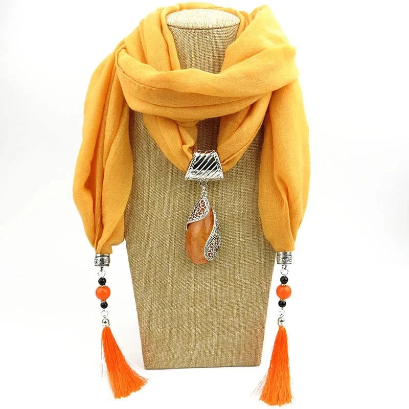 Foulard Bijou Pendentif Pierre Cabochon Jaune