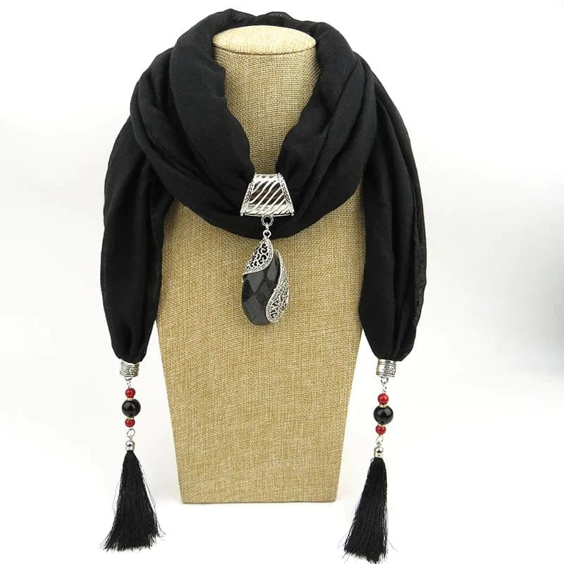 Foulard Bijou Pendentif Pierre Cabochon Noir
