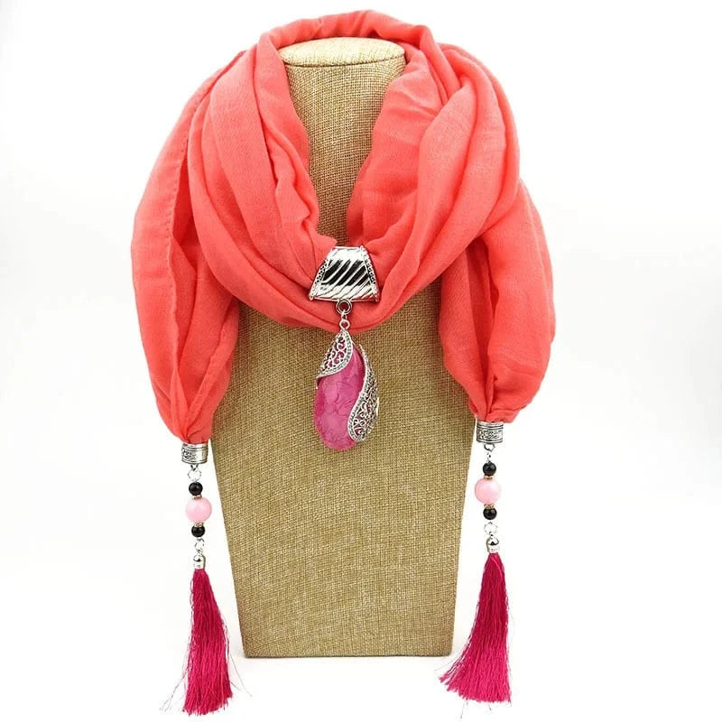 Foulard Bijou Pendentif Pierre Cabochon Orange
