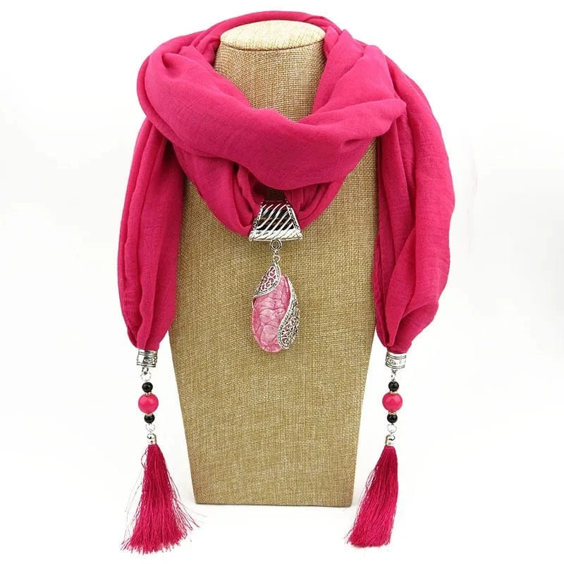 Foulard Bijou Pendentif Pierre Cabochon Rose