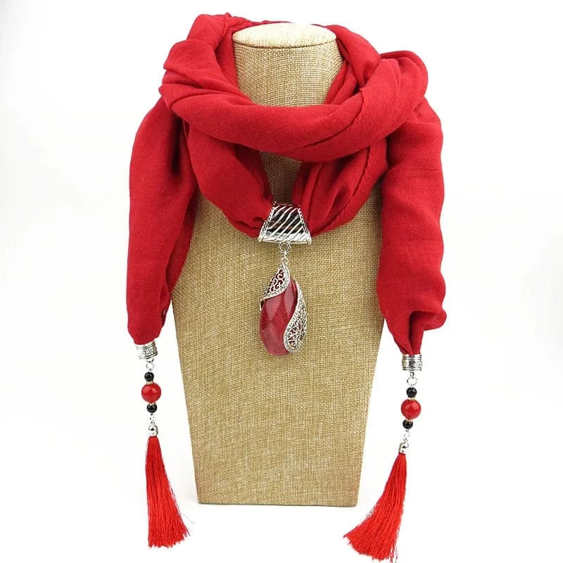 Foulard Bijou Pendentif Pierre Cabochon Rouge