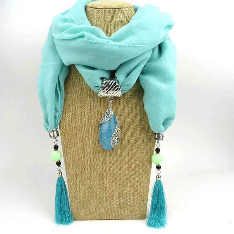 Foulard Bijou Pendentif Pierre Cabochon Turquoise