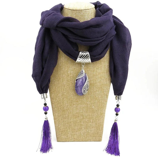 Foulard Bijou Pendentif Pierre Cabochon Violet