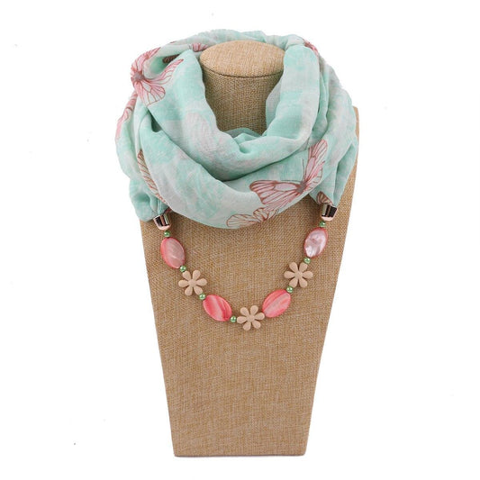 Foulard bijou perle fleurs - Vert enchanté