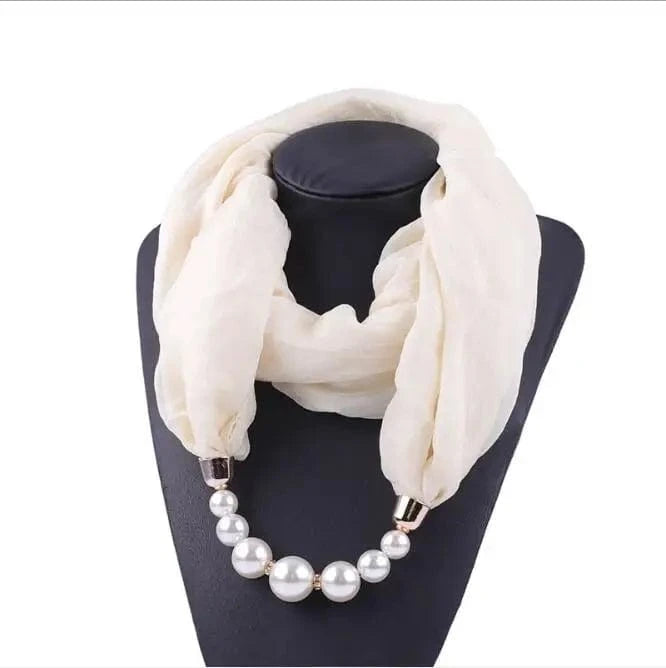 Foulard Bijou Perles – Écharpe légère à perles nacrées Blanc