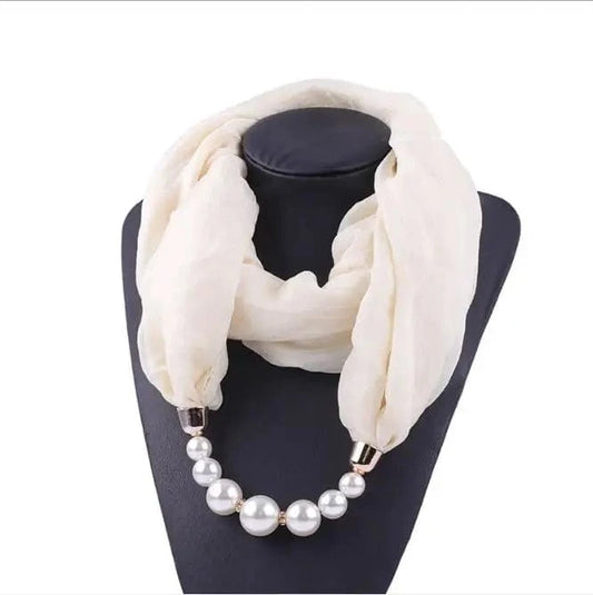 Foulard Bijou Perles – Écharpe légère à perles nacrées Blanc