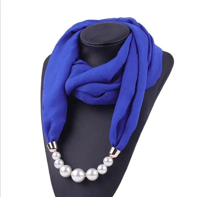 Foulard Bijou Perles – Écharpe légère à perles nacrées Bleu