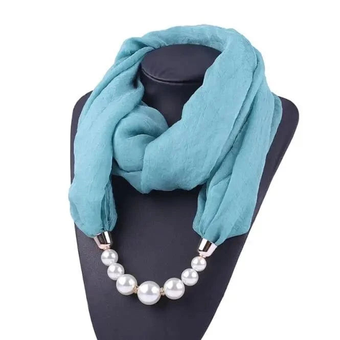 Foulard Bijou Perles – Écharpe légère à perles nacrées Bleu Clair