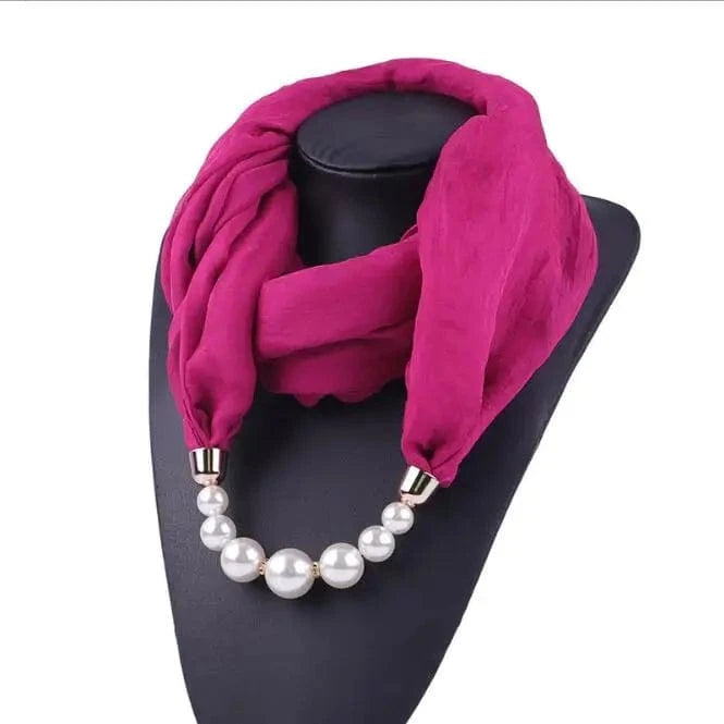 Foulard Bijou Perles – Écharpe légère à perles nacrées Fushia